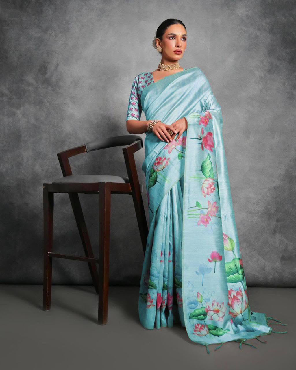 Aqua Lotus Saree