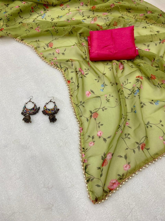 Pistachio Bloom Pearl Saree