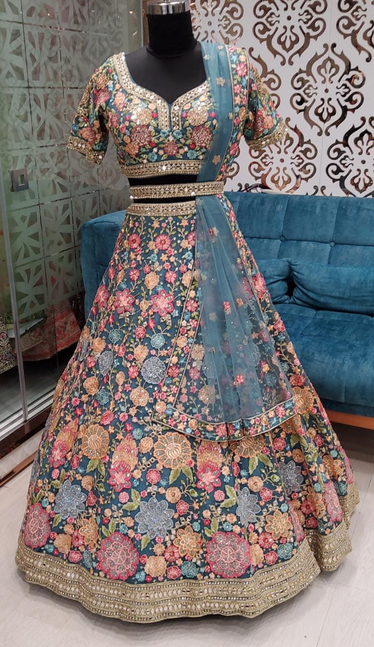 Blue Floral Lehenga
