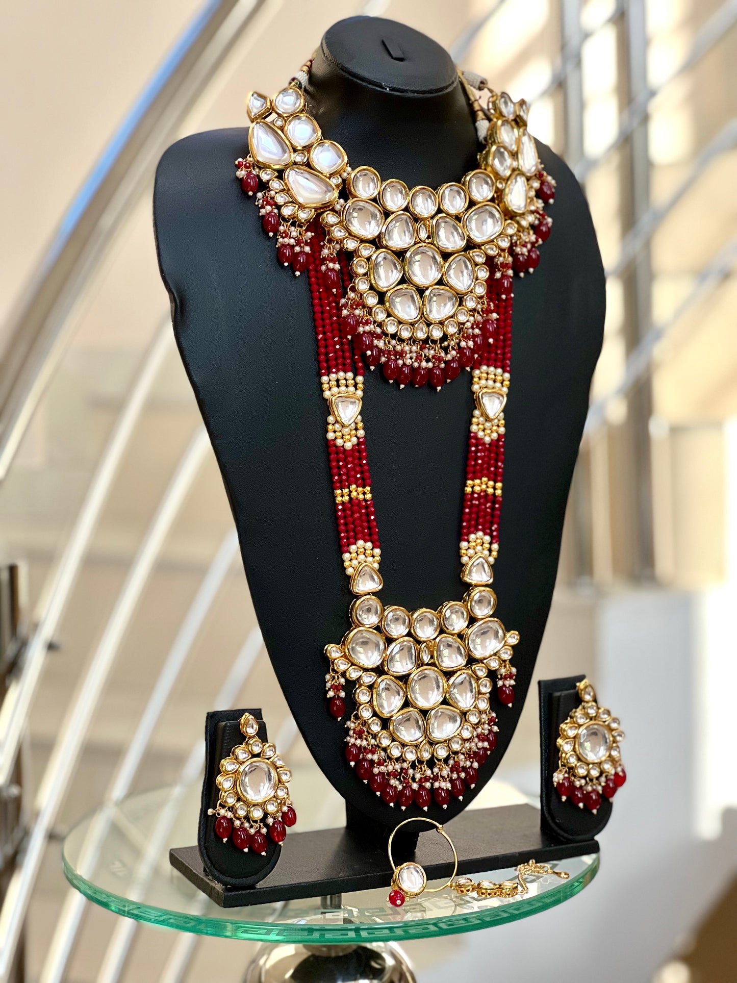 Red Kundan 8 Piece Set