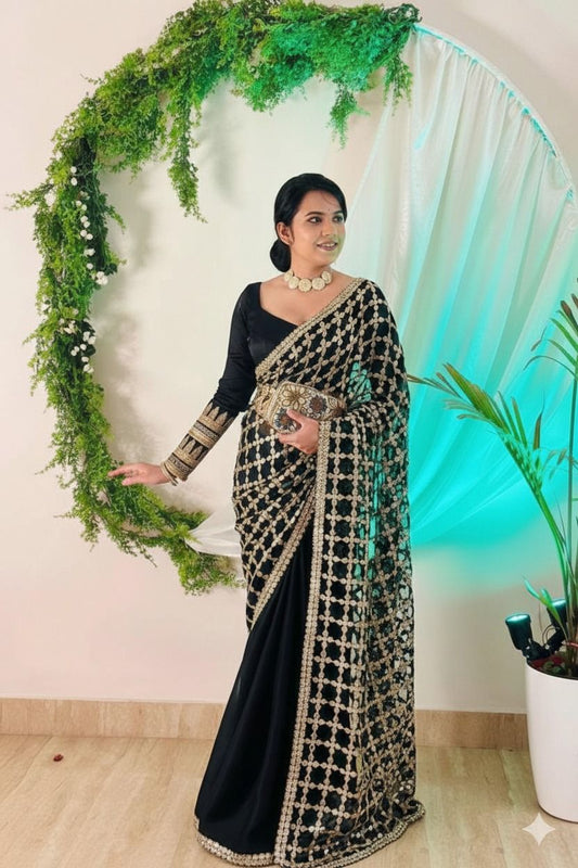 Viral Net Mirror Work Saree