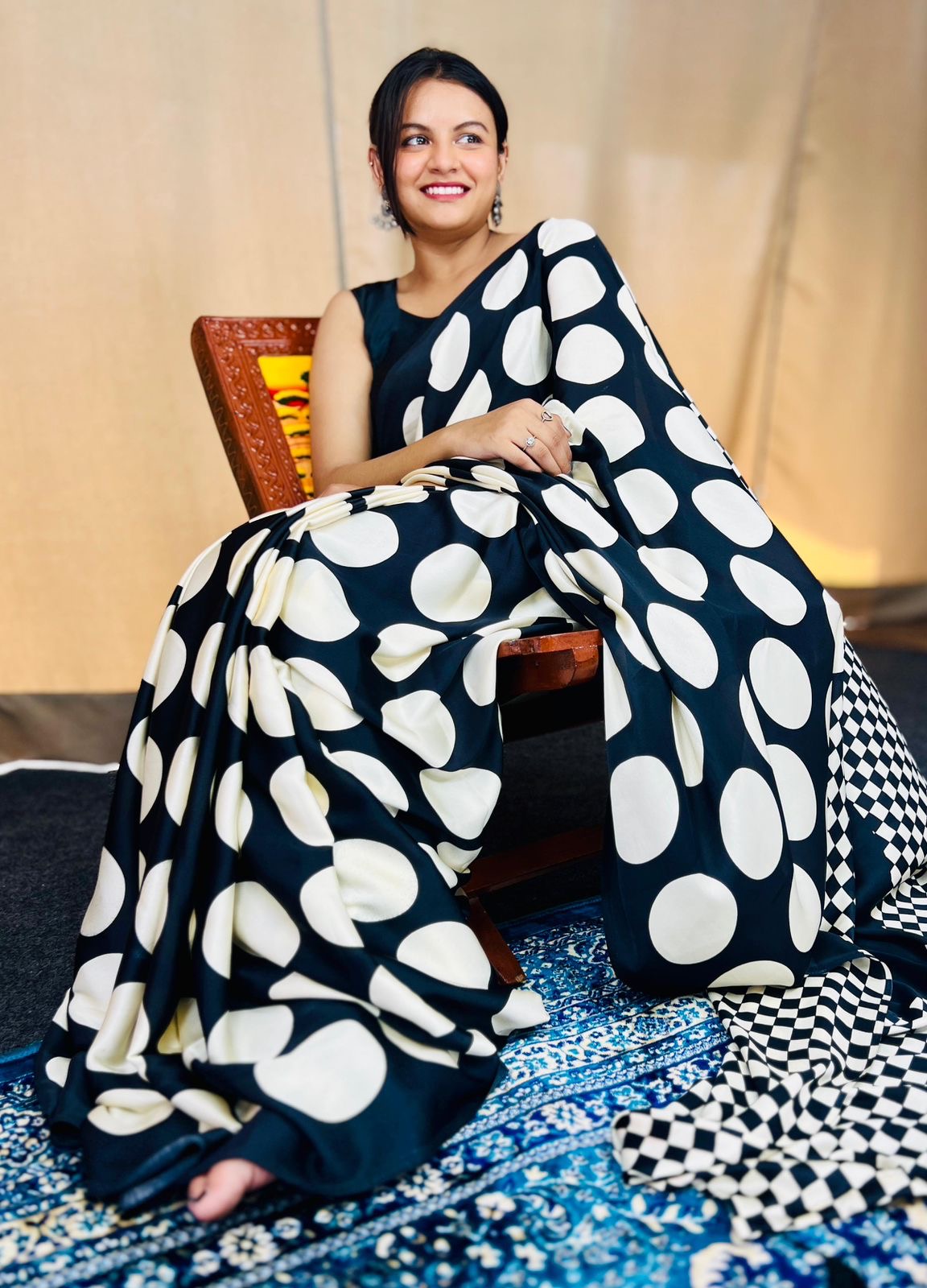 Black & White Polka Dot Saree