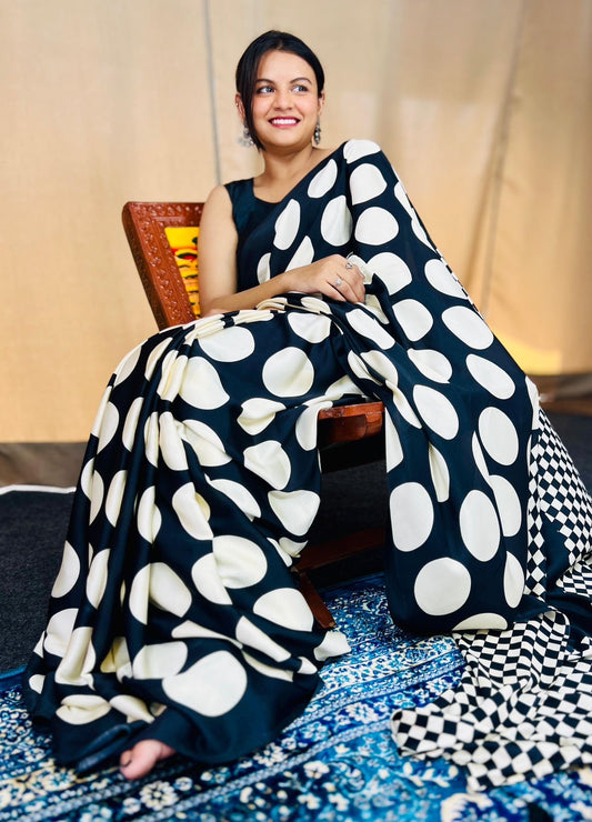 Black & White Polka Dot Saree