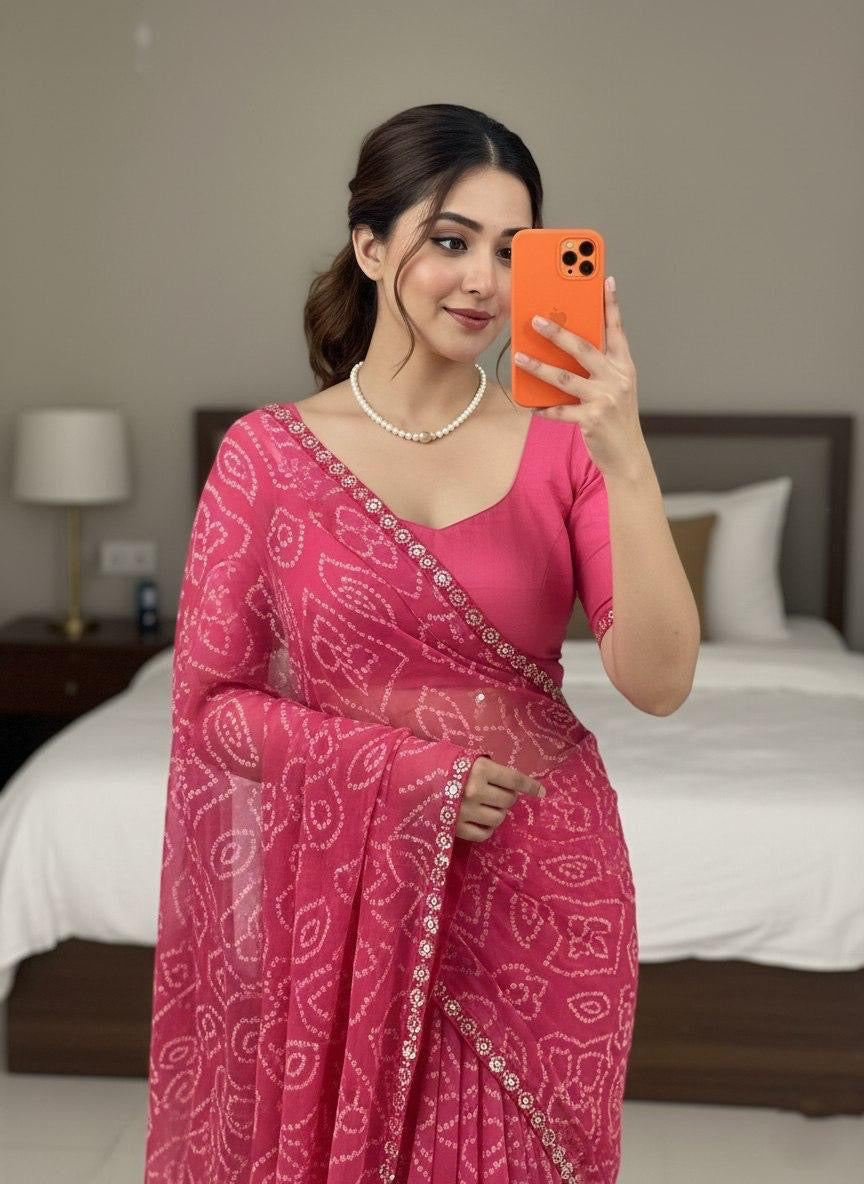 Pink Bandani Saree
