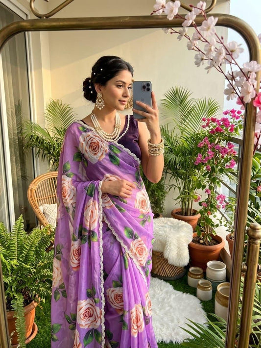 Lavender Rose Saree (Fully Stitched Blouse)