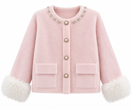 Baby Pink Faux Fur Cardigan