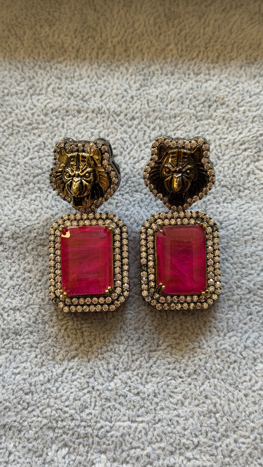 Fuchsia Regal Tiger Drop Earrings