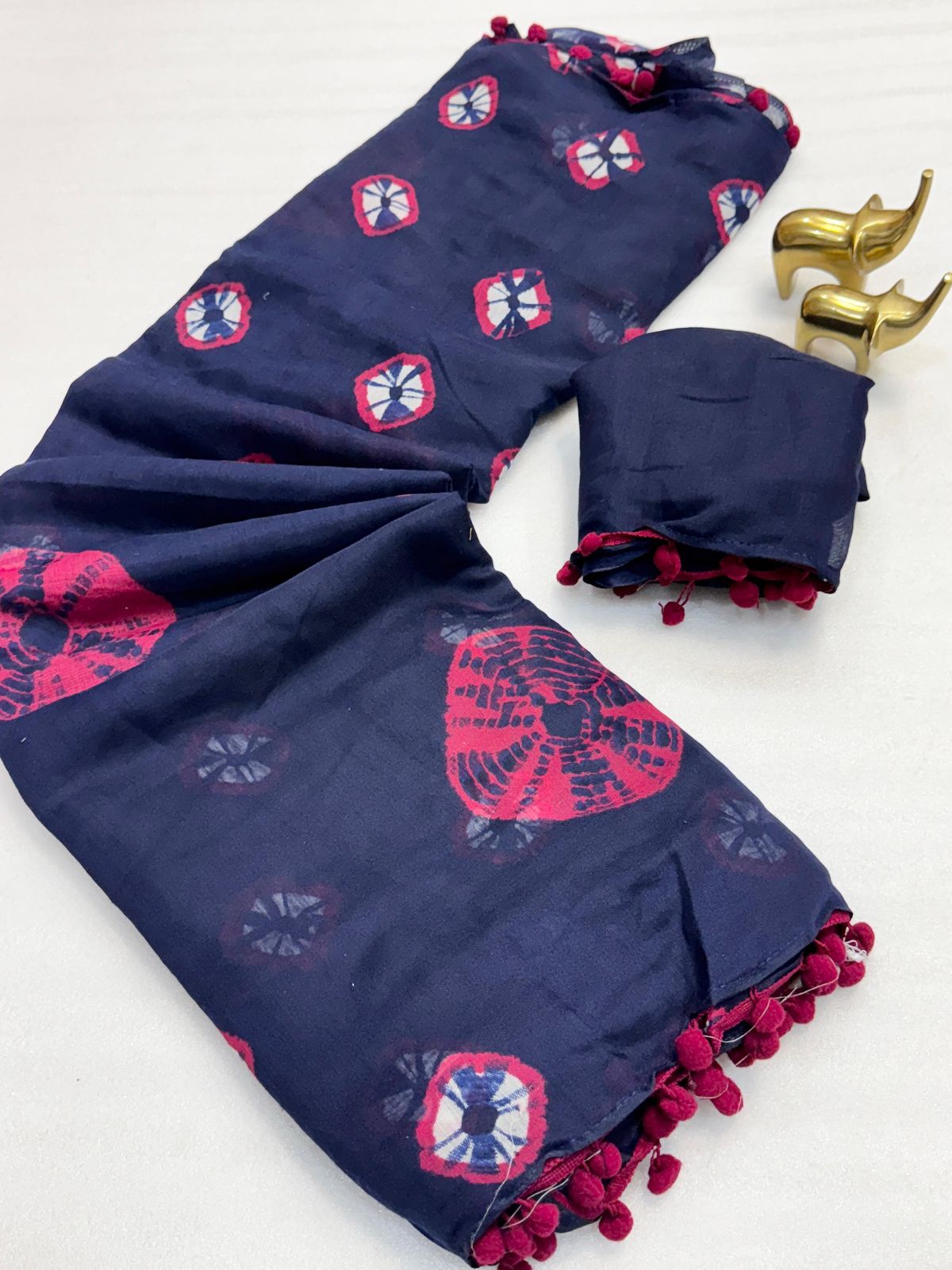 Navy Pom-Pom Saree