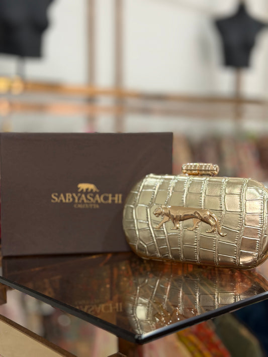 Sabyasachi Inspired Croc Clutch - Gold
