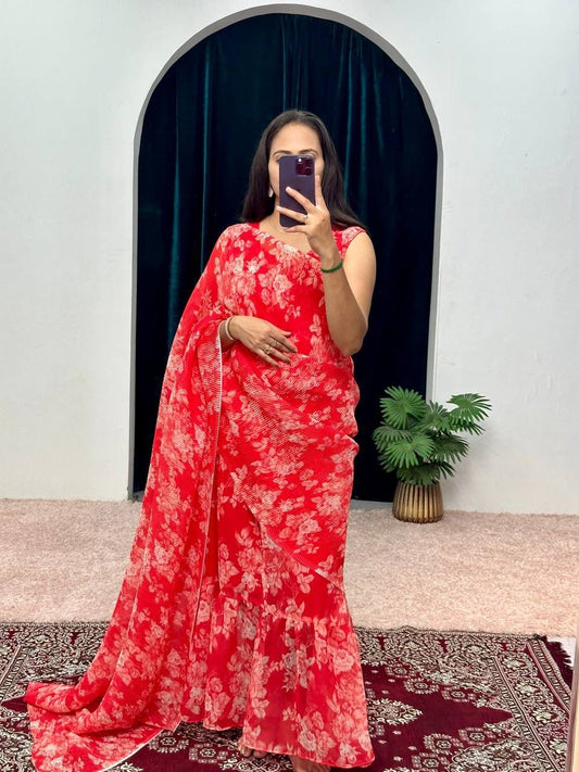 Floral Red Saree Gown