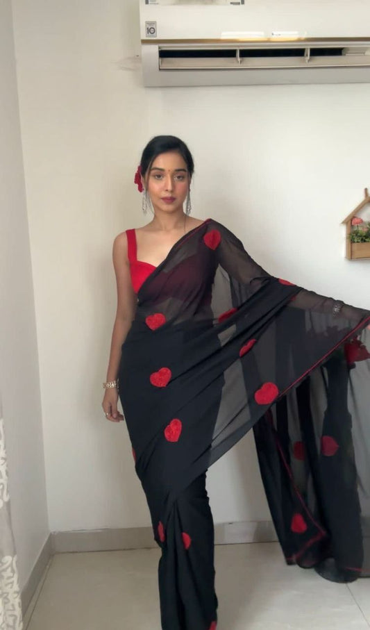 Black & Red Heart Saree