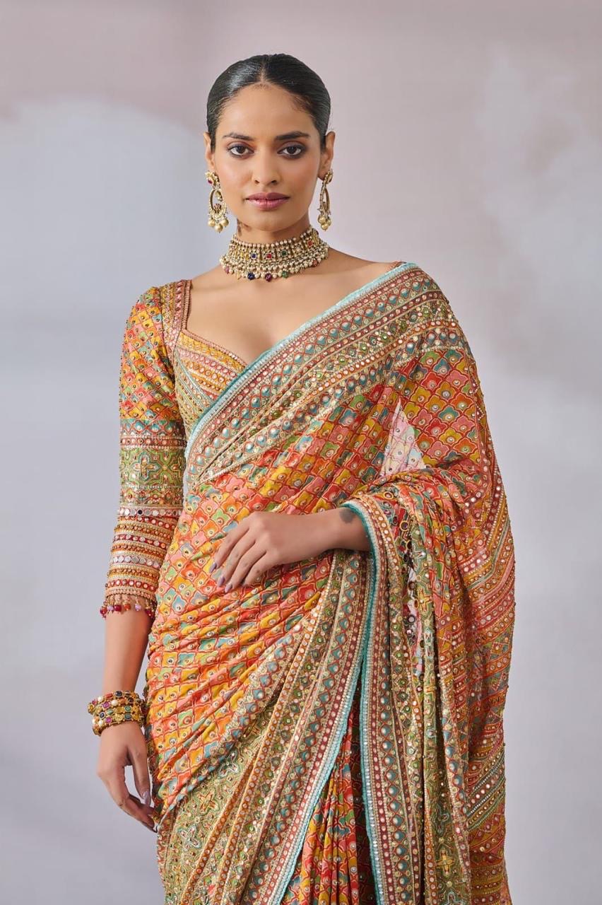 Multicolour Mirror Saree