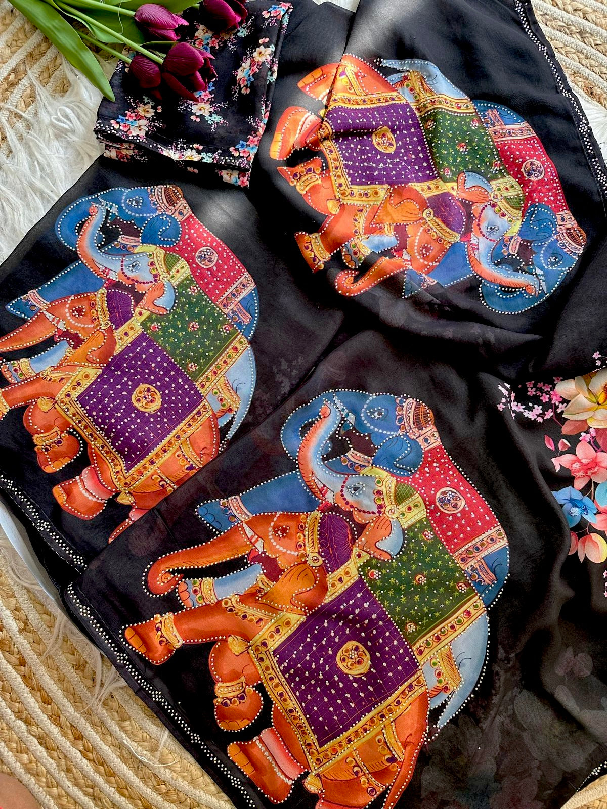 Jewelled Elephant Saree