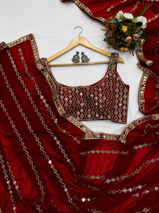 Deep Red Mirror Saree