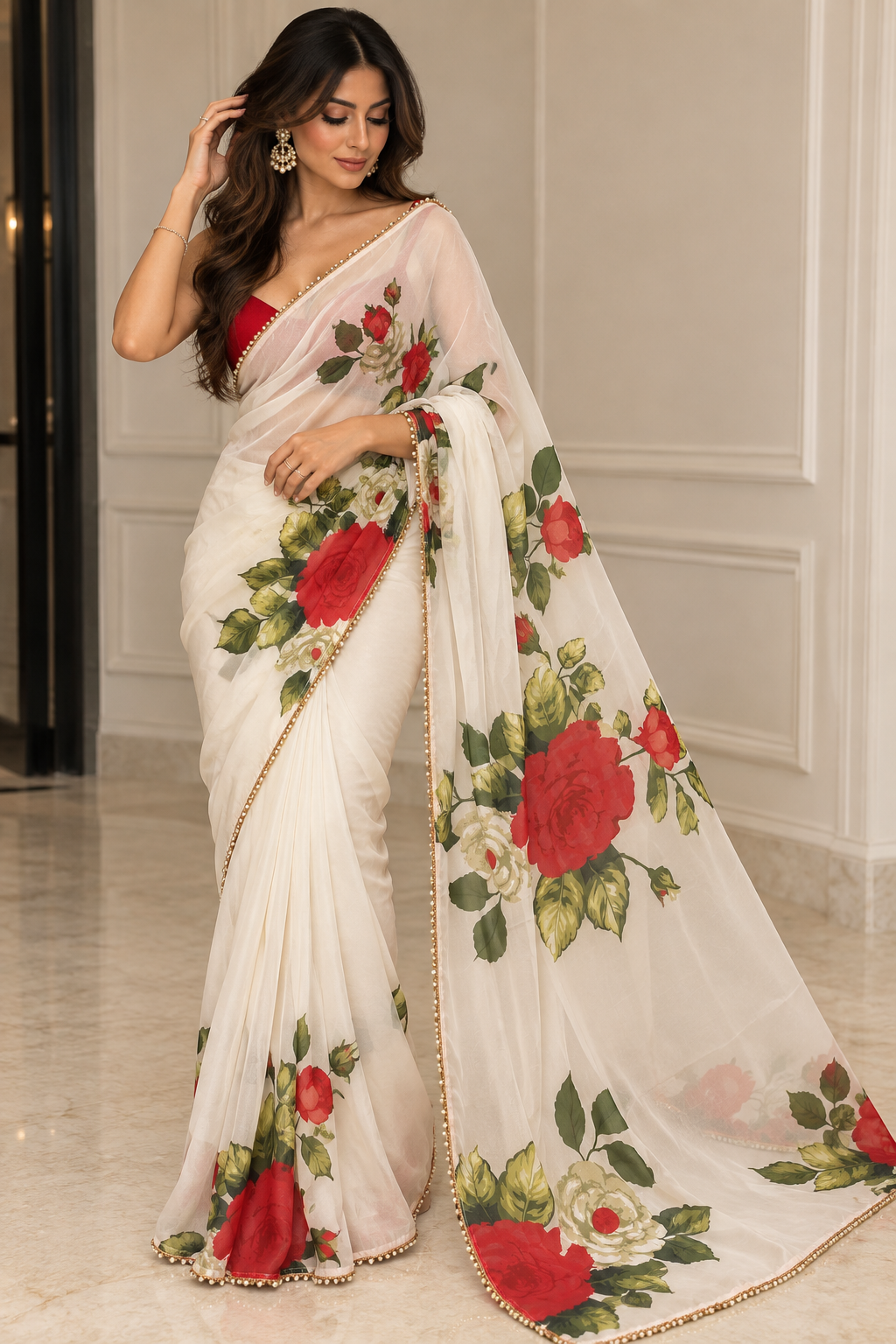 Ivory Rosé Pearl Floral Saree