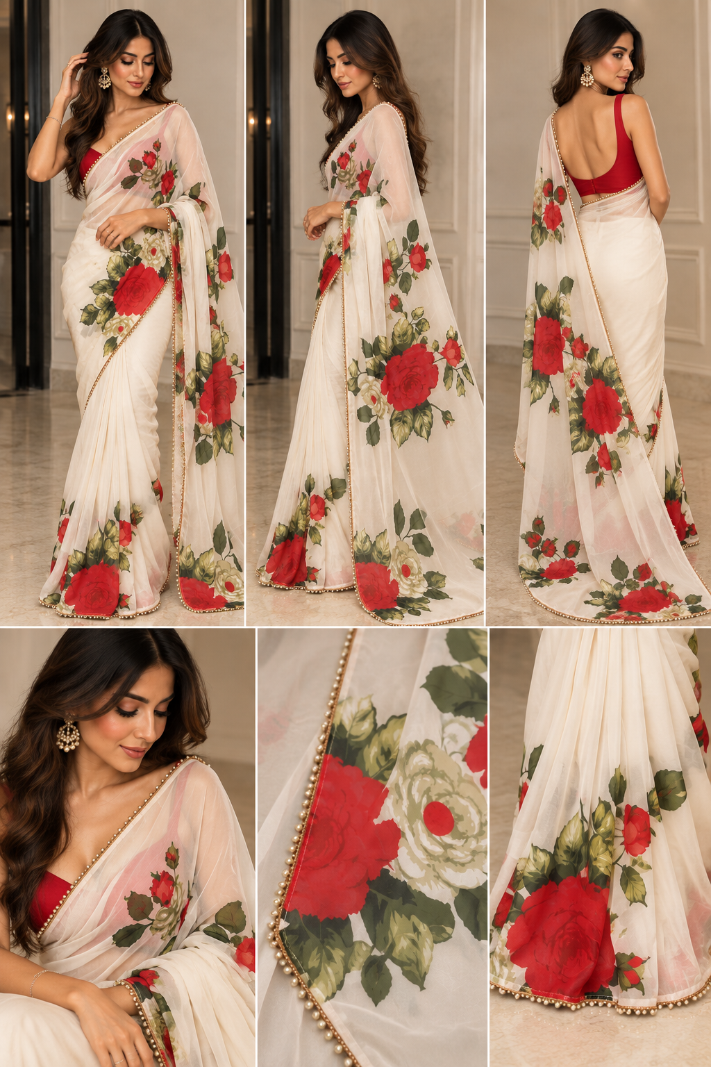Ivory Rosé Pearl Floral Saree